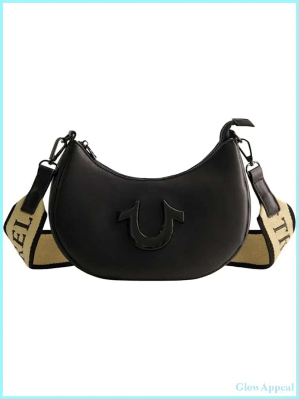 True Religion Crescent Hobo Shoulder Bag Faux Leather Removable Strap Purse